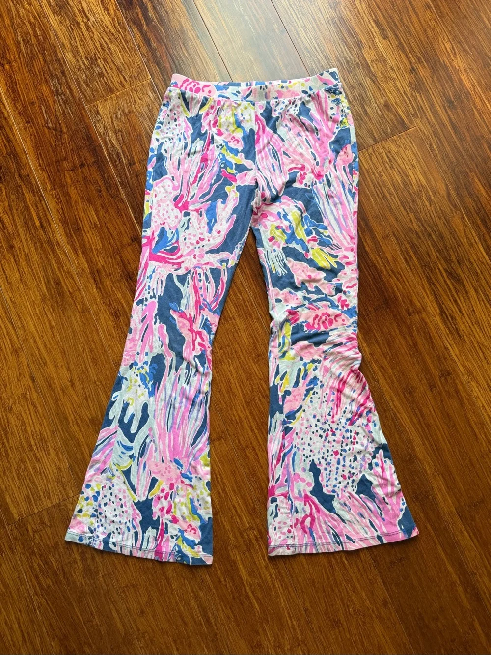 Lilly Pulitzer Girls Tola Flare Pants | Size Large (8–10) | Pink Blue Print